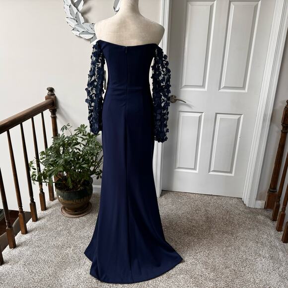 Eliza J Navy 3D floral sleeve long gown - mother of bride groom NWT - Picture 8 of 9
